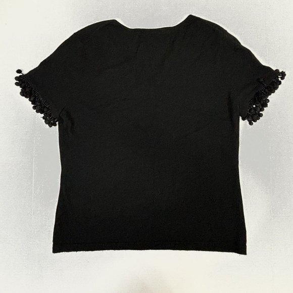 Naeem Khan 100% Fine Cashmere Sweater Women’s XL V-Neck Black Beaded Pom EUC - Picture 11 of 11